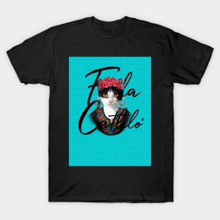 Acqua TXB back Cat Frida Cathlo version of - Frida Kahlo T-Shirt